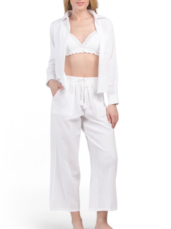 Japna White Two-Piece Lounge Set - Top & Wide Leg Pants